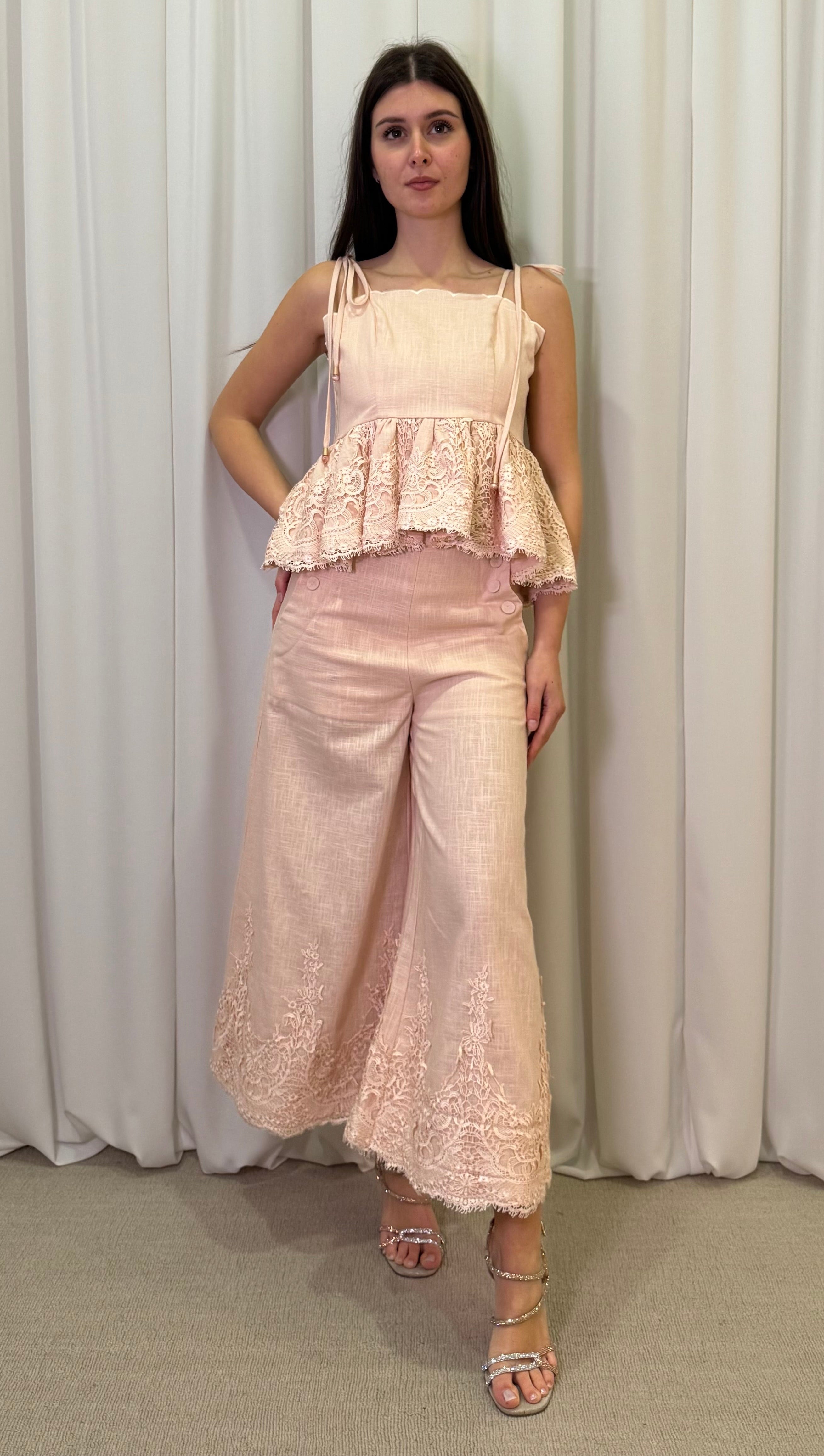 PANTALONE AMPIO CON INSERTI IN PIZZO