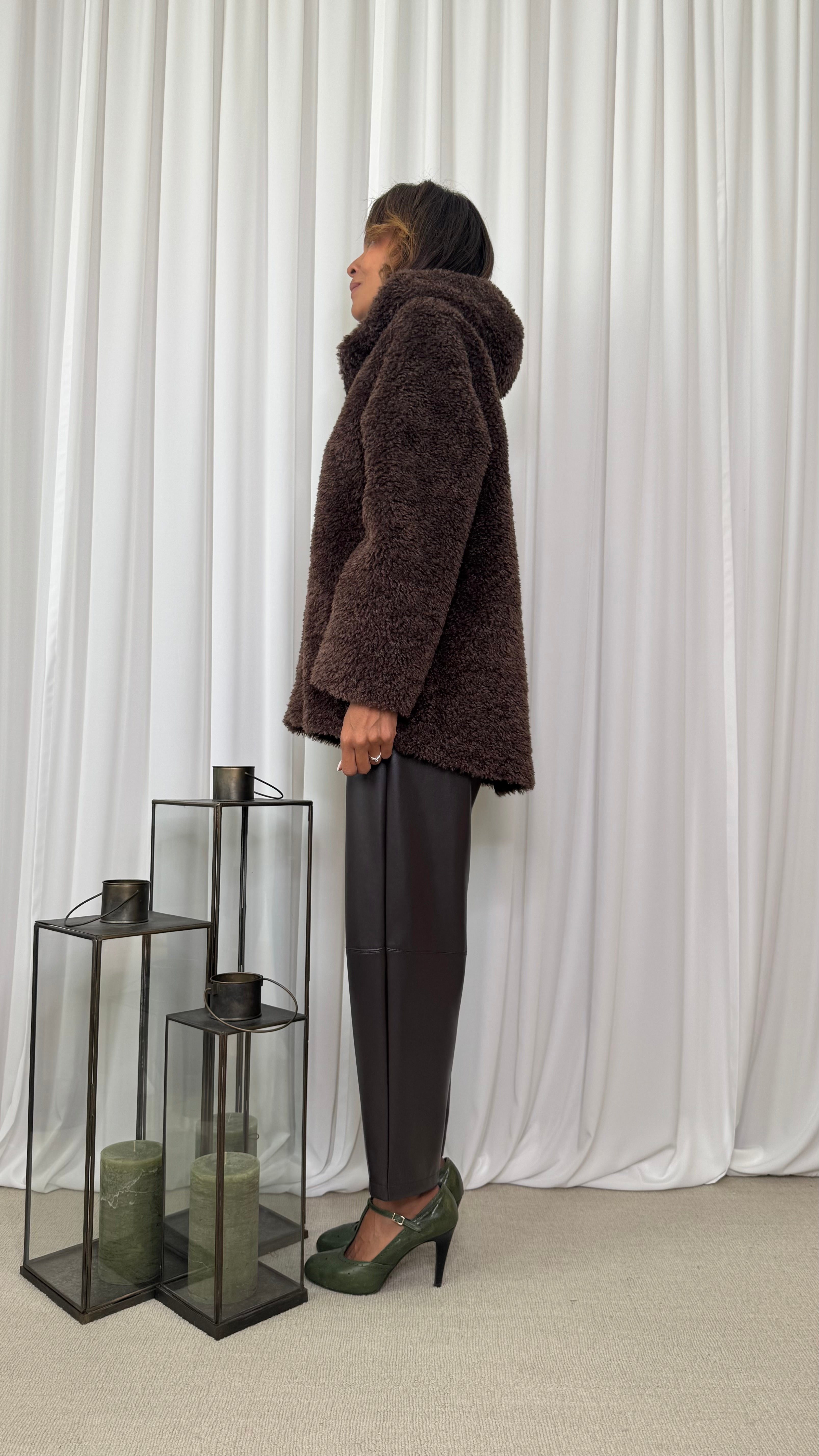 GIACCONE CON CAPPUCCIO REVERSIBILE IN ECOPELLE E TEDDY