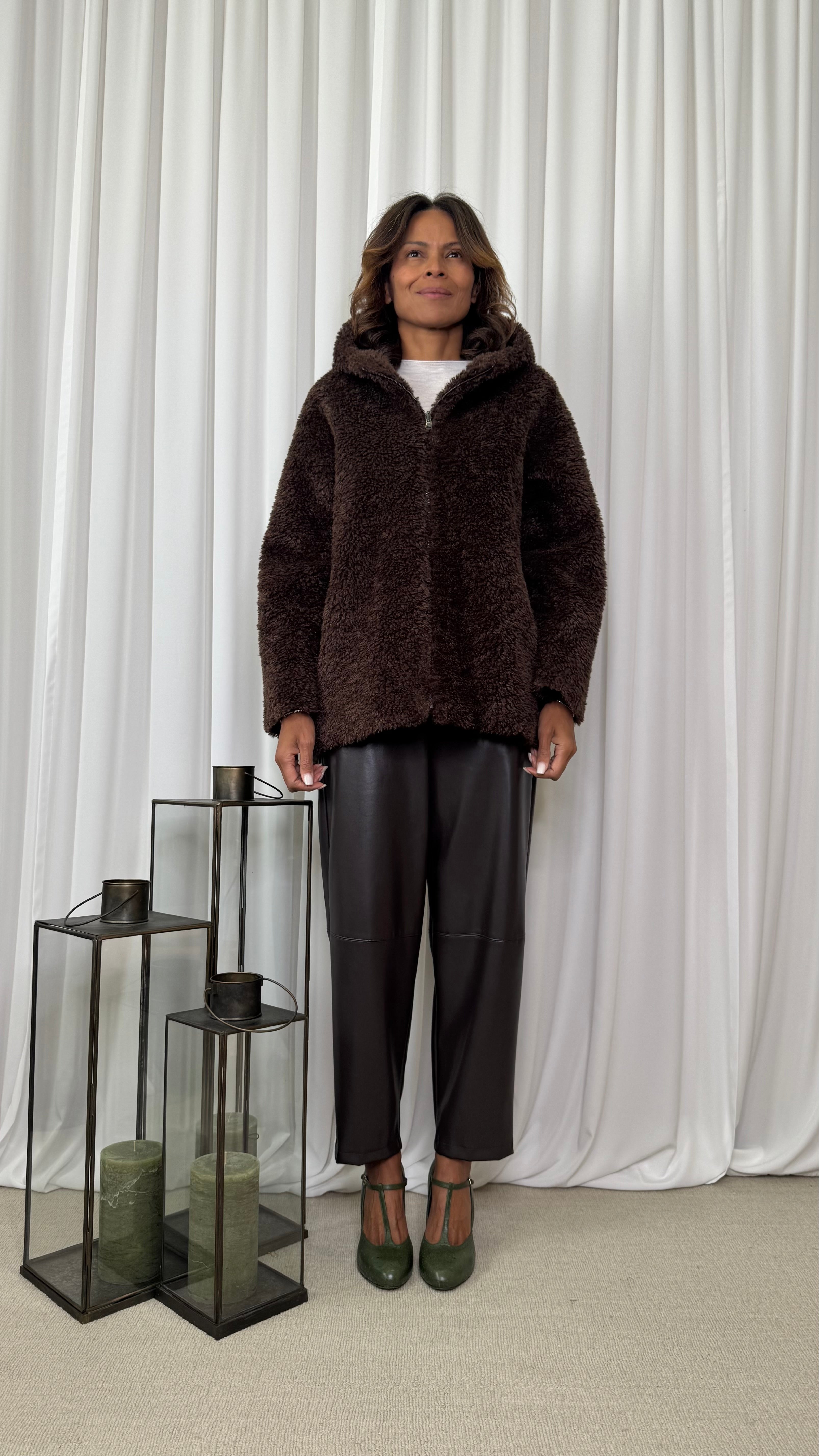 GIACCONE CON CAPPUCCIO REVERSIBILE IN ECOPELLE E TEDDY