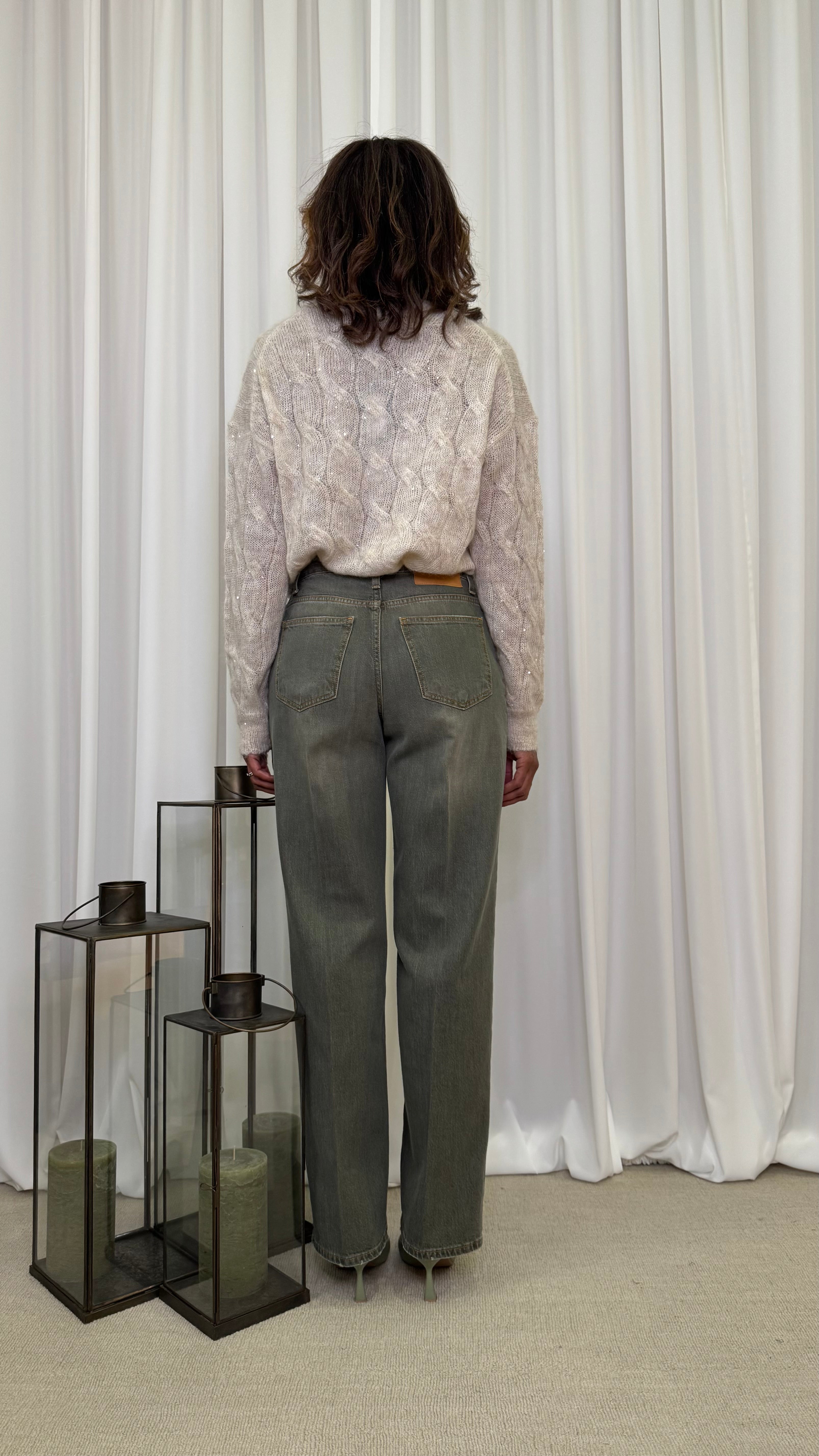 CABLE KNIT SWEATER WITH MICRO SEQUINS