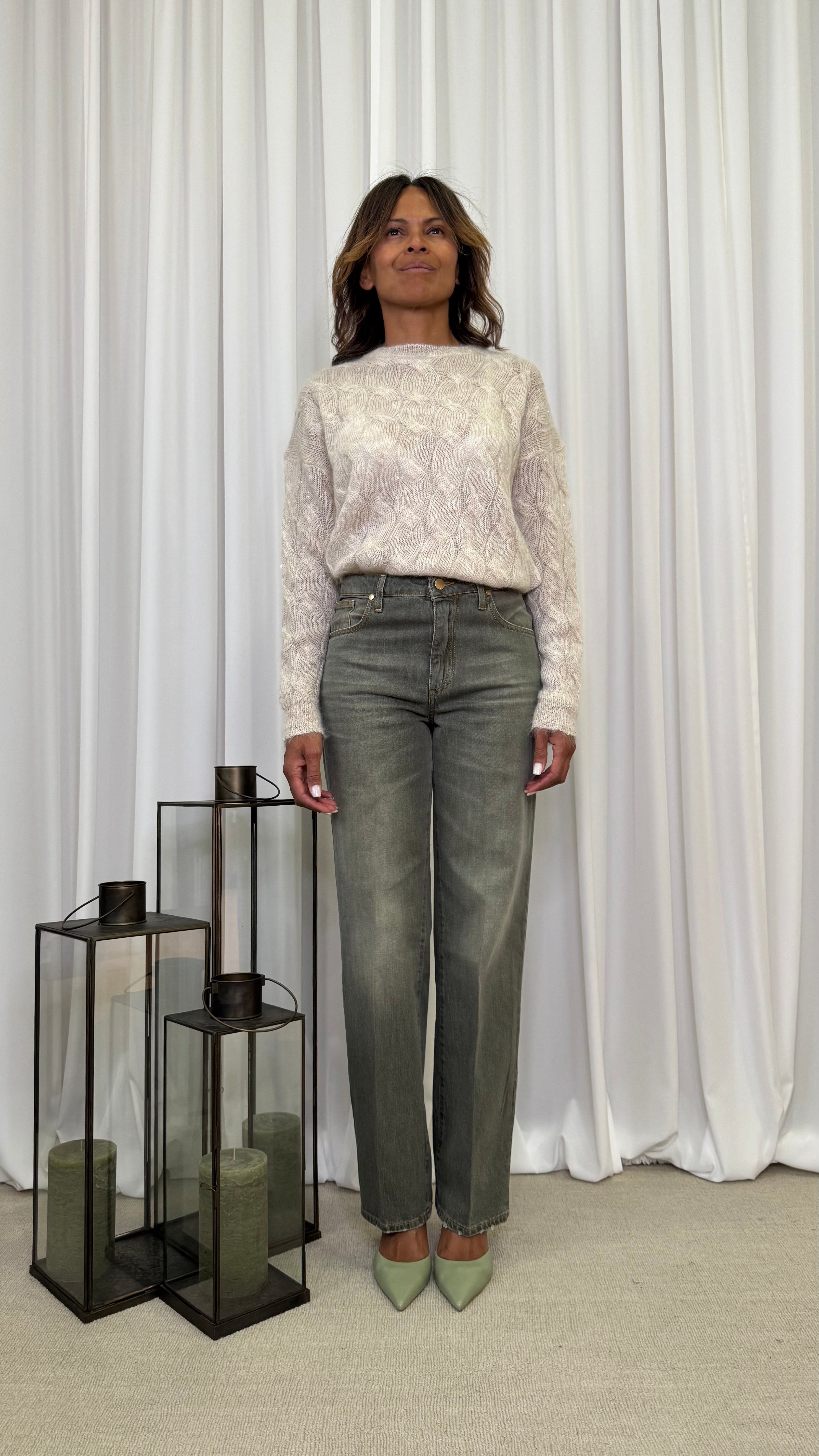 CABLE KNIT SWEATER WITH MICRO SEQUINS