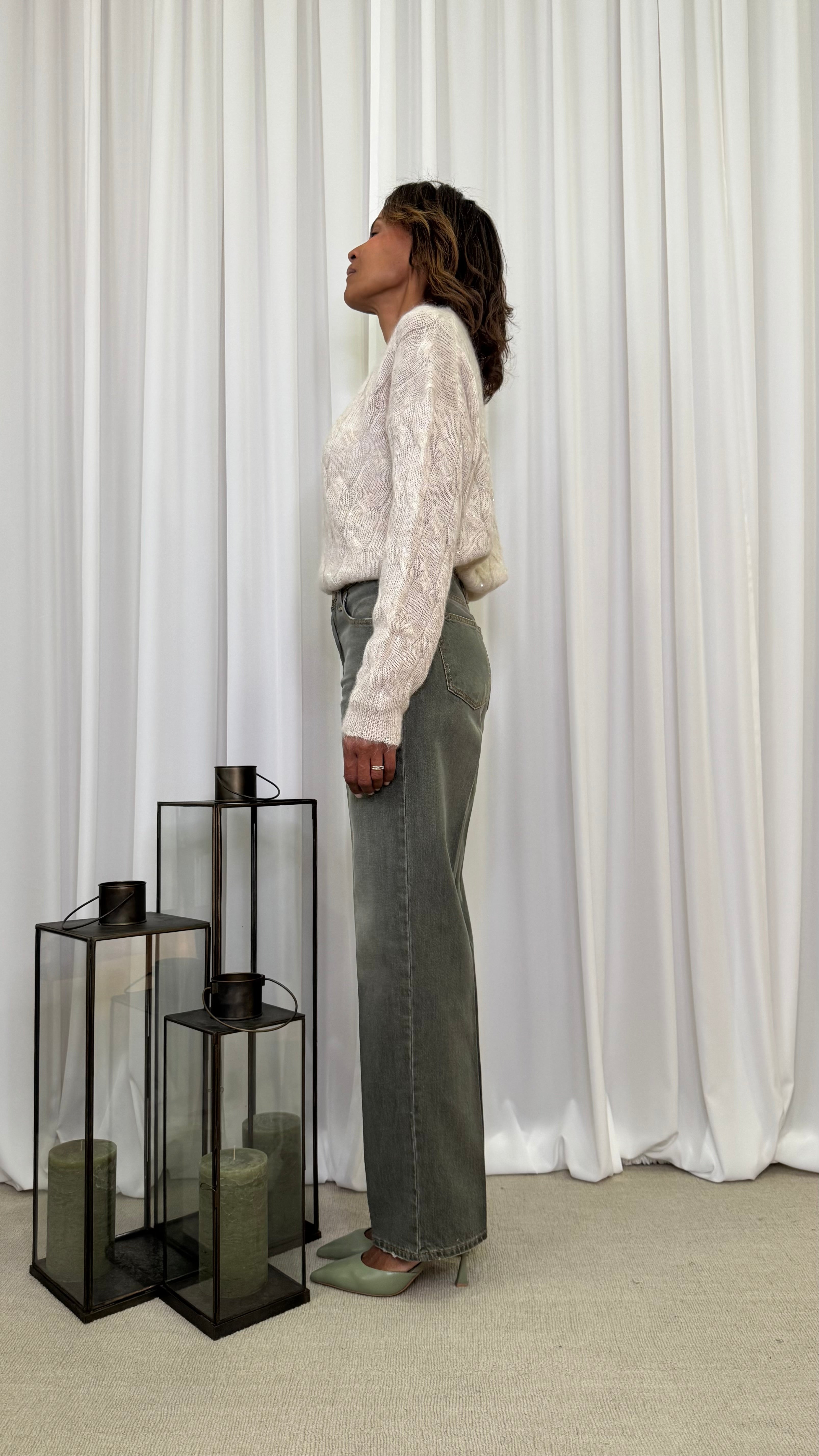 CABLE KNIT SWEATER WITH MICRO SEQUINS