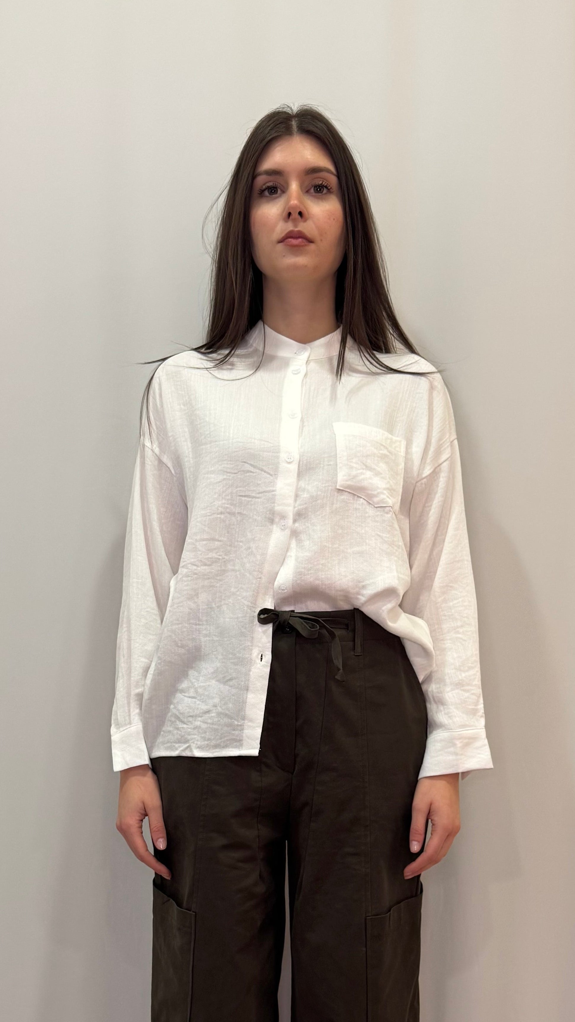 CAMICIA COLLO COREANA CON INSERTI PIZZO