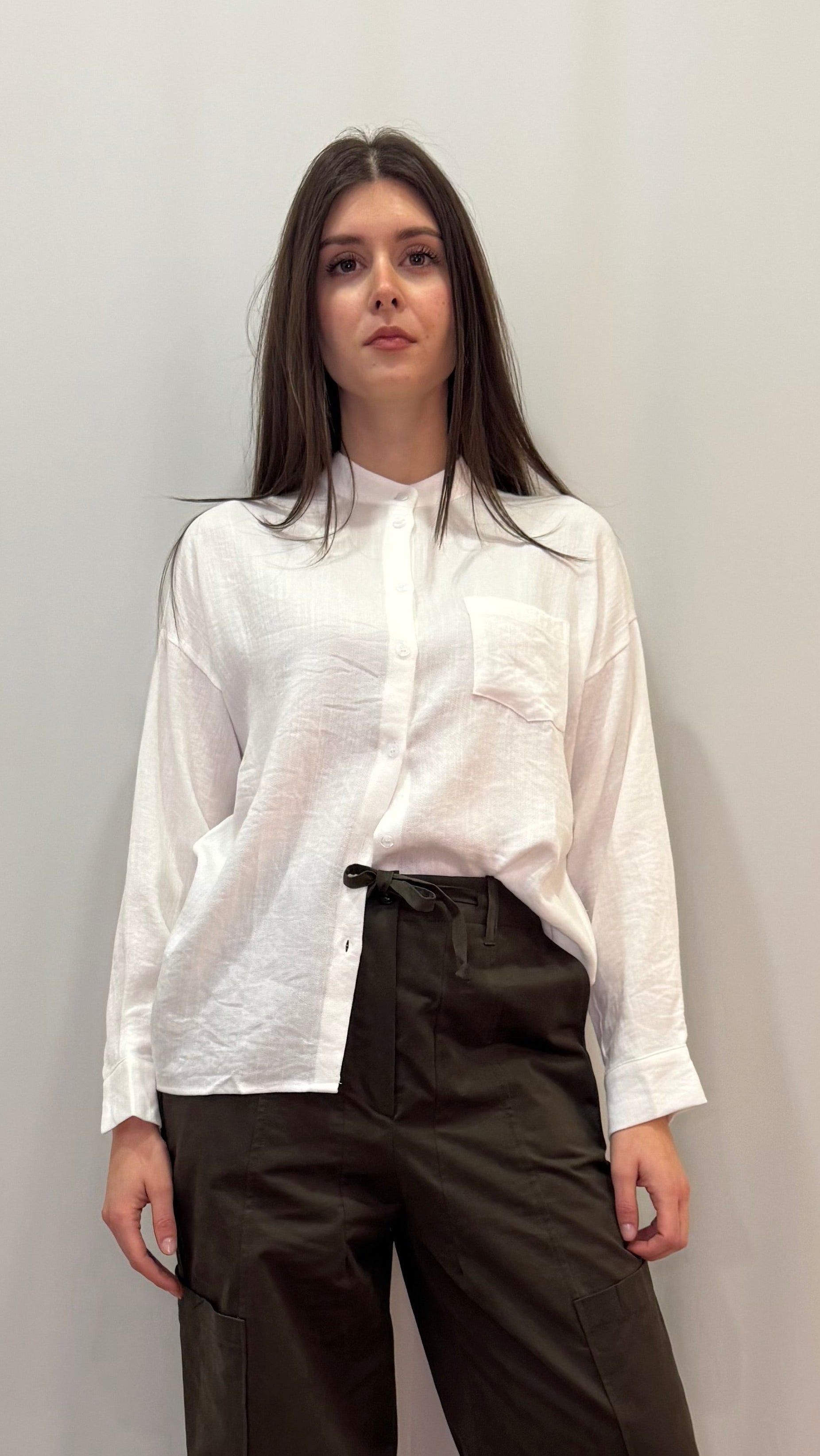CAMICIA COLLO COREANA CON INSERTI PIZZO