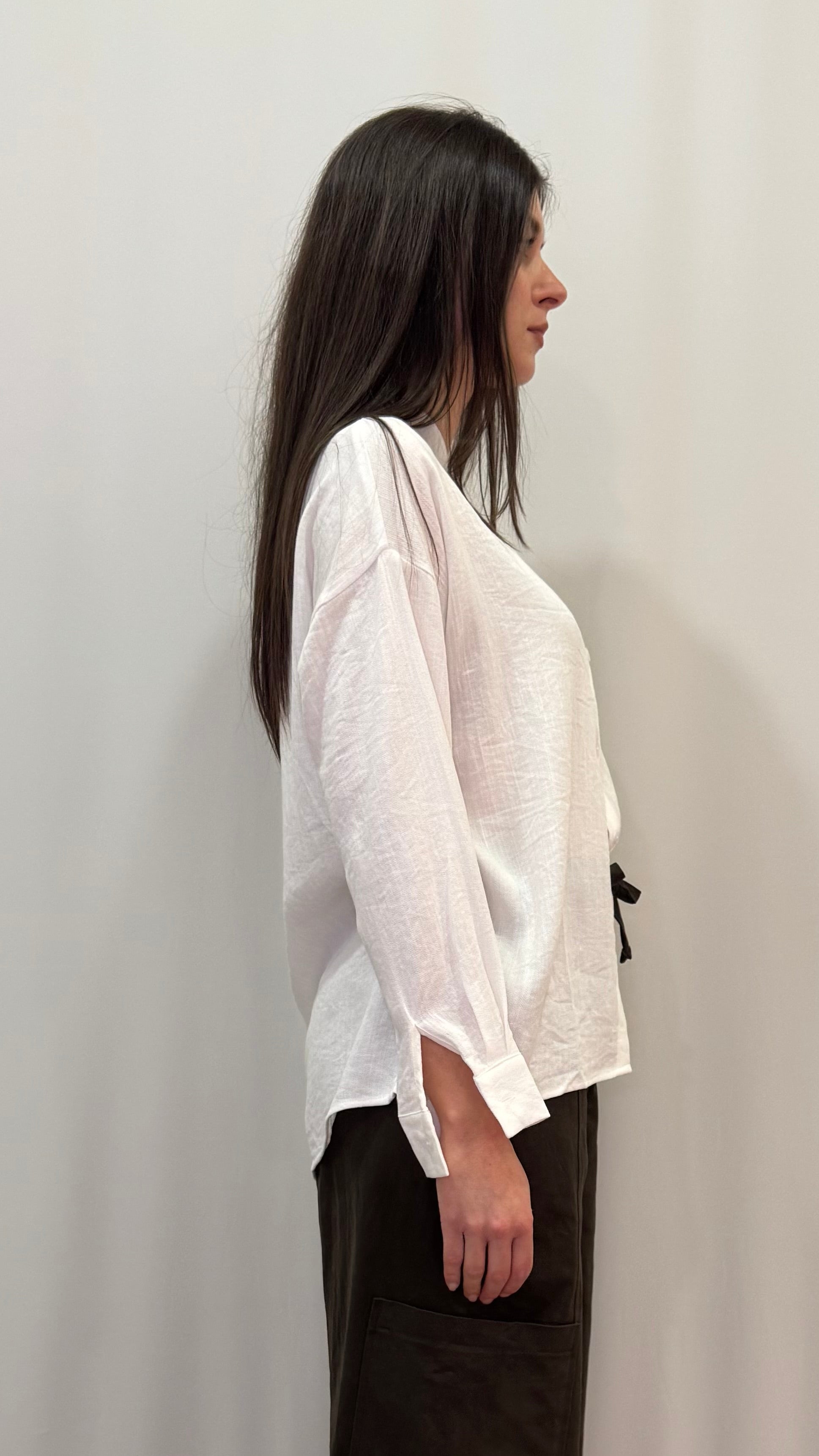 CAMICIA COLLO COREANA CON INSERTI PIZZO