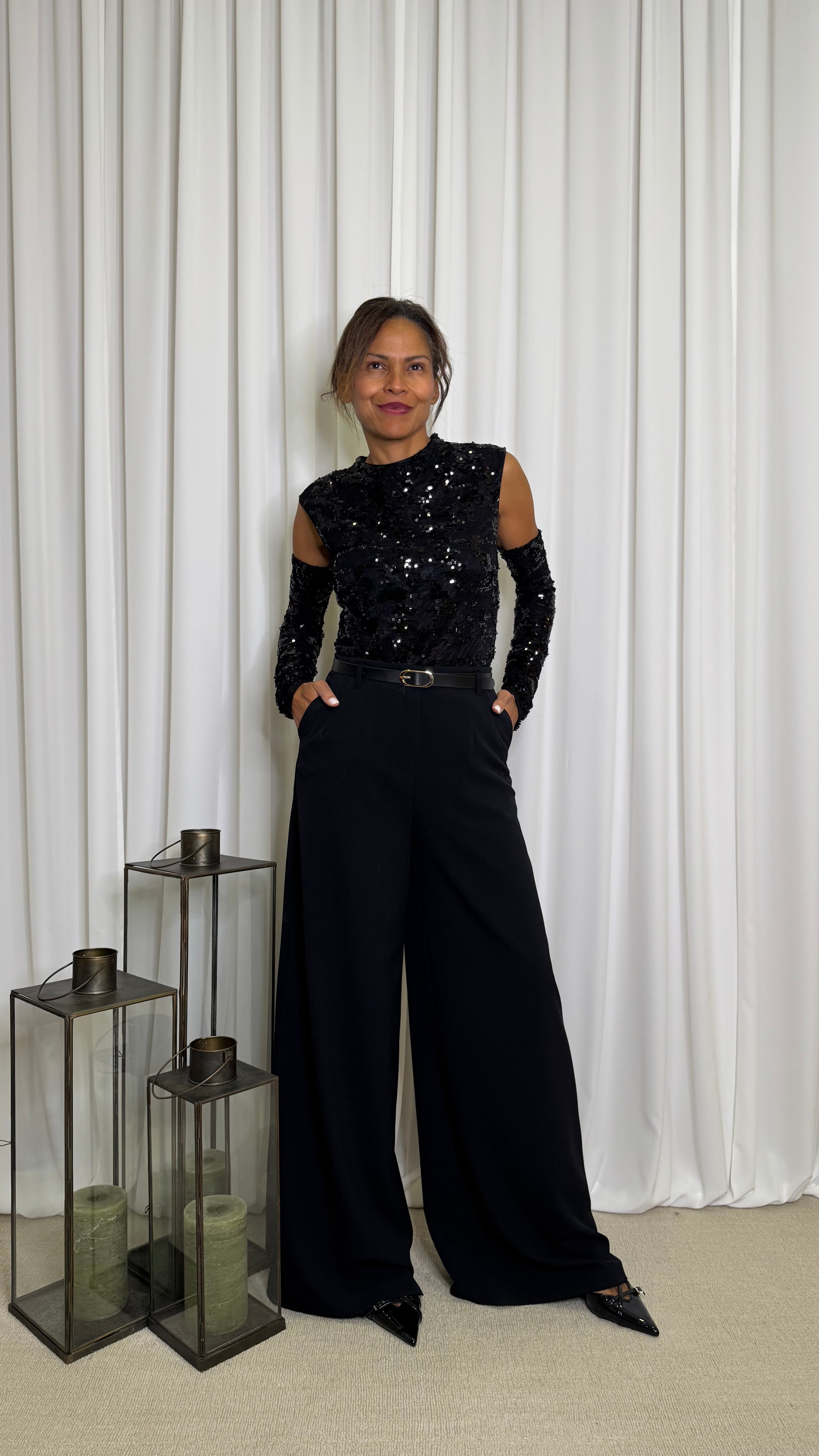 PANTALONI PALAZZO A VITA ALTA CON CINTURA